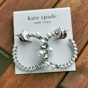 Kate Spade Pearl Caviar Hoop Earrings. Silver